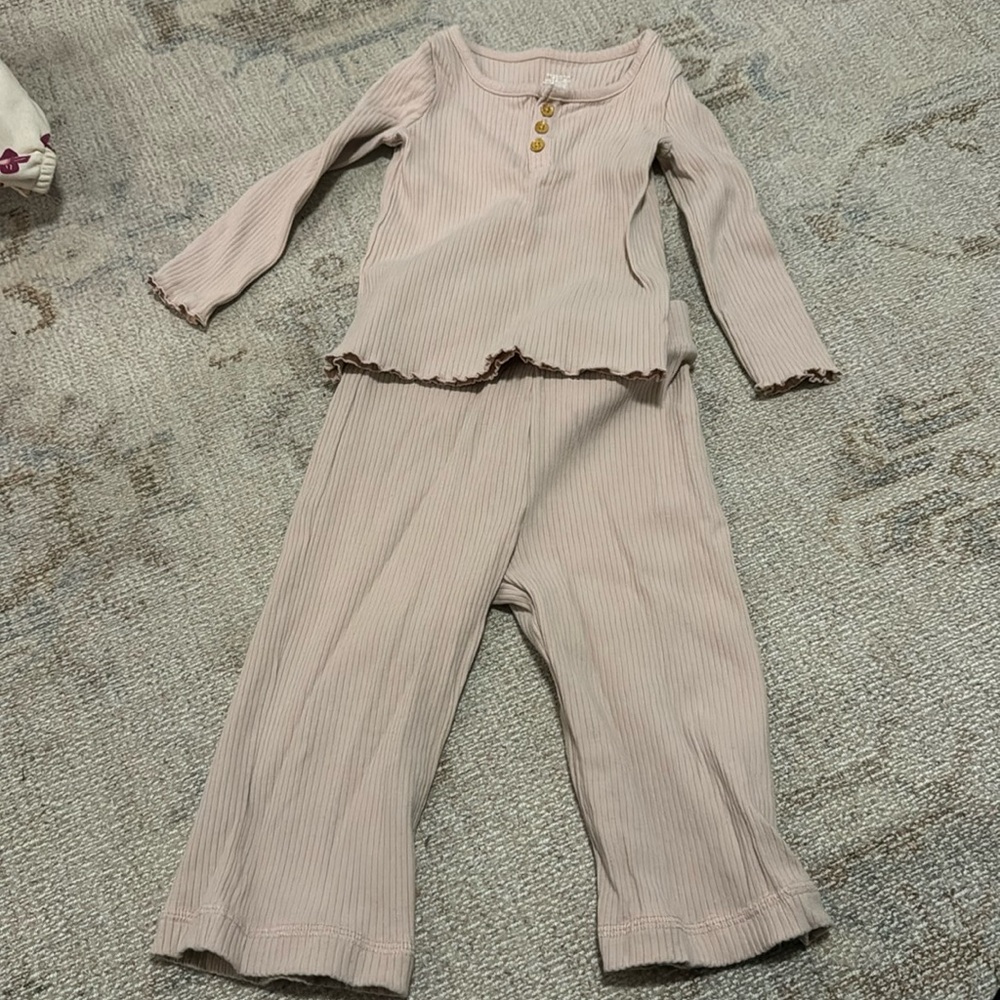 Little Co Ruffle Henley top and wide leg bottoms set